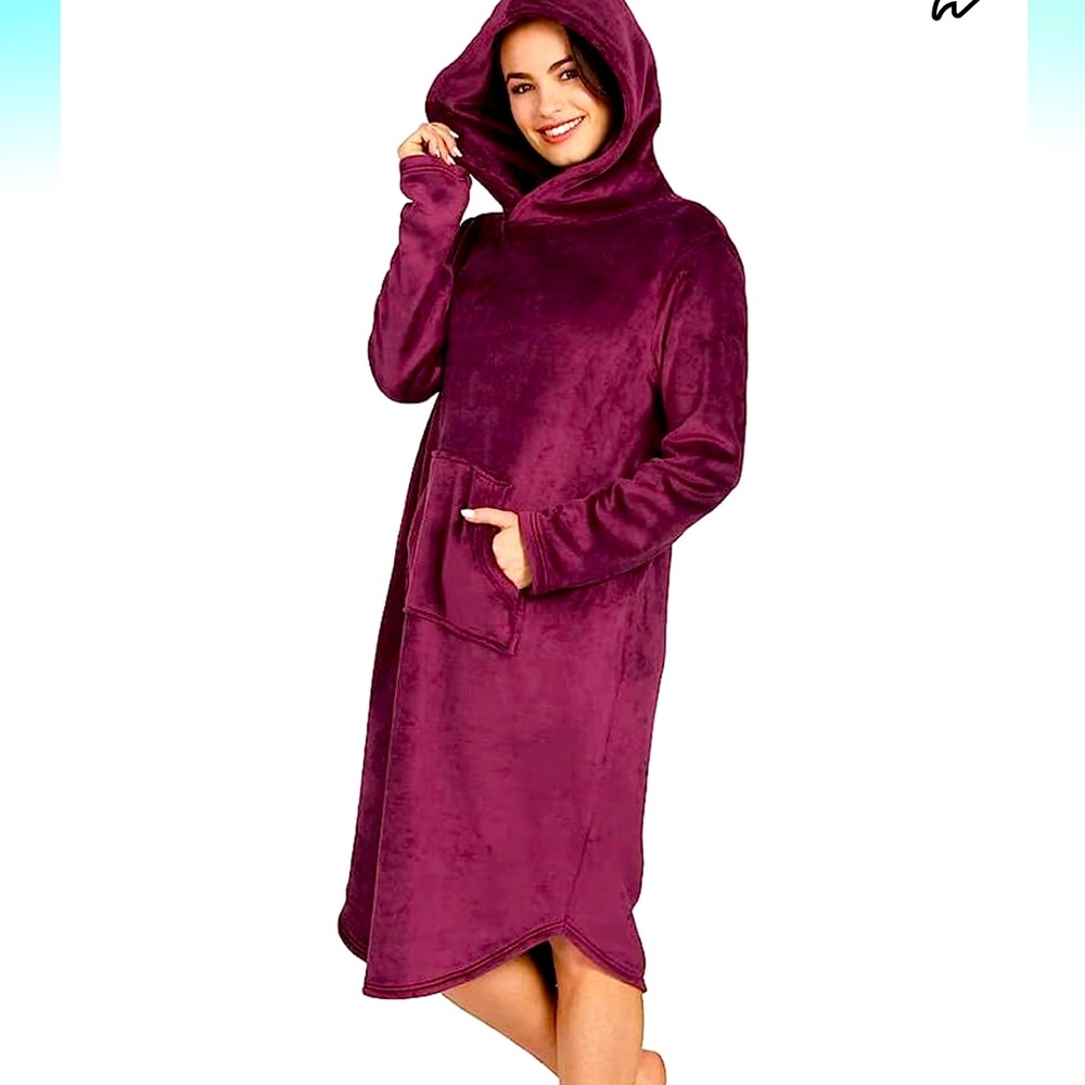 32 DEGREES Heat Women's Maroon Hooded Plush Sleep Lounger Long Sweatshirt M